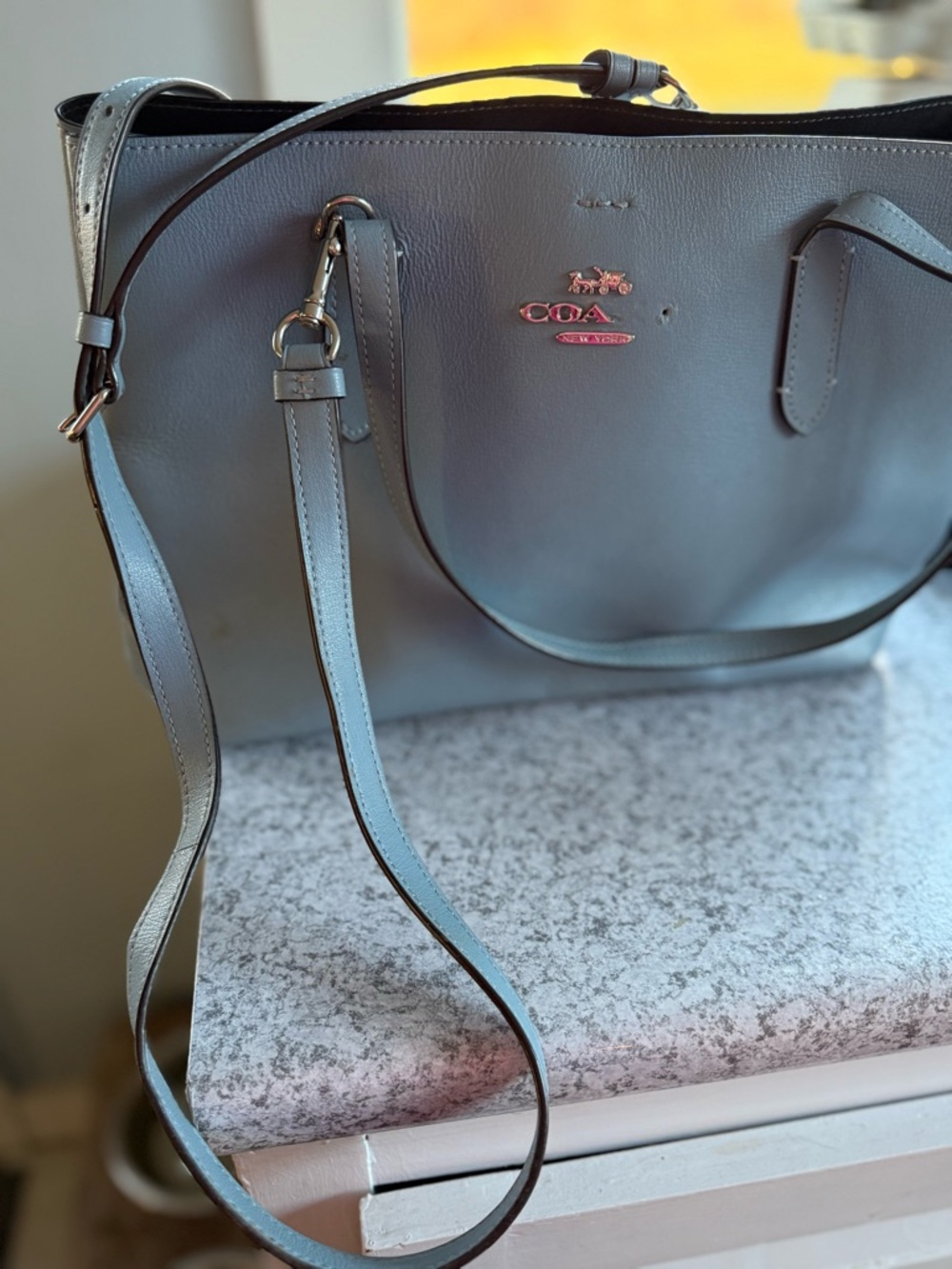 Coach Slate Blue Leather Tote with Gold Hardware - Picture 5 of 6